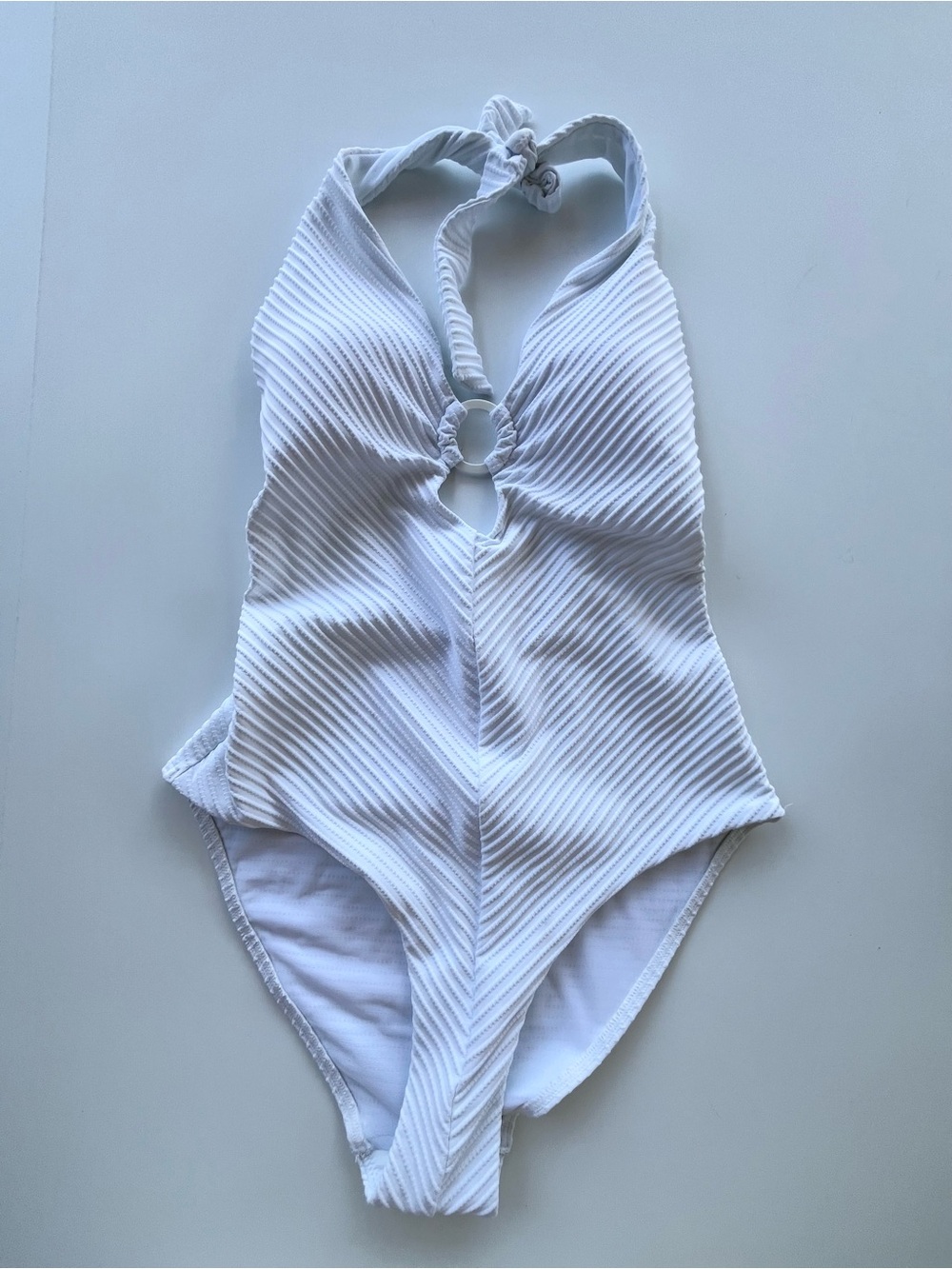 Sea Level Swim White Ribbed Halter Keyhole One Piece Swimsuit US 8